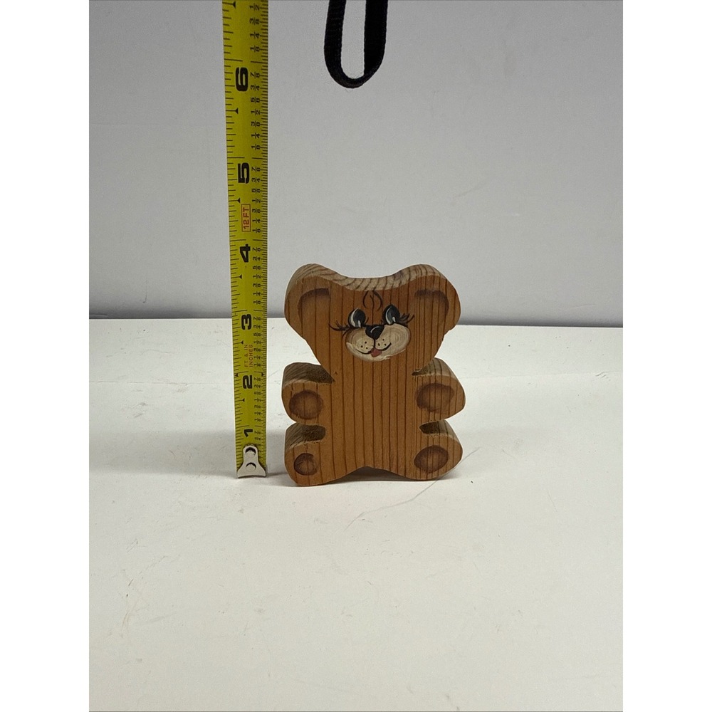 Vintage Hand Painted Wooden Teddy Bear Figurine Rustic Folk Art Nursery Decor